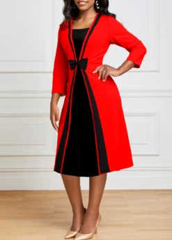 Red Fake 2in1 3/4 Sleeve Dress -Elegance Swimwear Store 321211 P 1669965582558