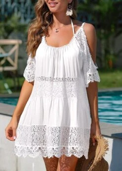 Lace White Cold Shoulder Cover Up