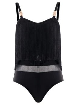Tassel Black Mesh One Piece Swimwear