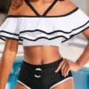 Contrast Binding Mid Waisted White Bikini Set