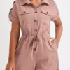 Light Camel Button Shirt Collar Romper