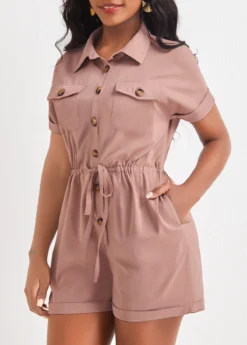Light Camel Button Shirt Collar Romper -Elegance Swimwear Store 321935 P 16738328356752