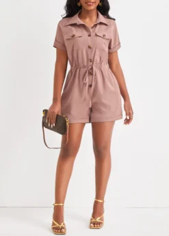 Light Camel Button Shirt Collar Romper -Elegance Swimwear Store 321935 P 16738328358523