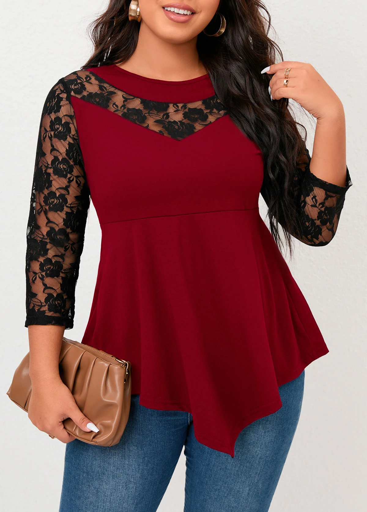 Wine Red Lace Plus Size T Shirt 1 Wine Red Lace Plus Size T Shirt