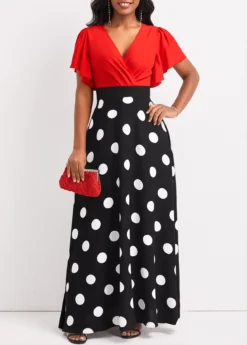 Black Patchwork Polka Dot Short Sleeve Maxi Dress 9 Black Patchwork Polka Dot Short Sleeve Maxi Dress -Elegance Swimwear Store 322184 P 16734156951903