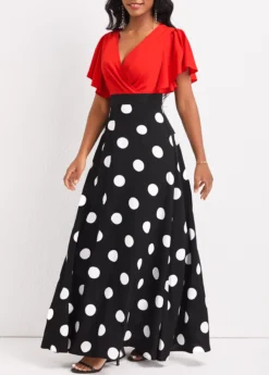 Black Patchwork Polka Dot Short Sleeve Maxi Dress 8 Black Patchwork Polka Dot Short Sleeve Maxi Dress -Elegance Swimwear Store 322184 P 16734156957952