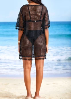 Mesh Black Tassel Round Neck Cover Up -Elegance Swimwear Store 322448 P 16728331585221