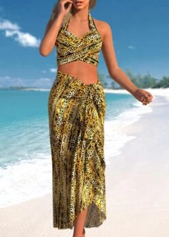 Criss Cross Leopard Gold Bikini Set And Cover Up -Elegance Swimwear Store 322459 P 1682242196502