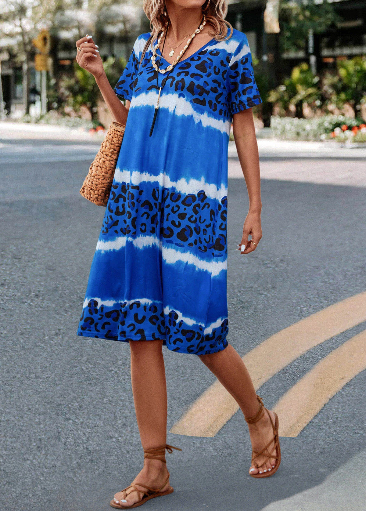 Blue Leopard H Shape Short Sleeve Dress 5 Blue Leopard H Shape Short Sleeve Dress - Image 5