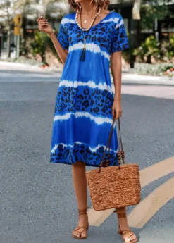 Blue Leopard H Shape Short Sleeve Dress 11 Blue Leopard H Shape Short Sleeve Dress -Elegance Swimwear Store 322489 P 16733298068445