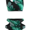 Cut Out Mid Waisted Leaf Print Black Bikini Set