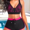 Hollow Criss Cross Hot Pink Bikini Set