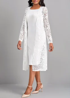 White Lace Two Piece Suit Long Sleeve Dress -Elegance Swimwear Store 322810 P 16769764561513