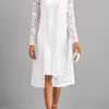 White Lace Two Piece Suit Long Sleeve Dress