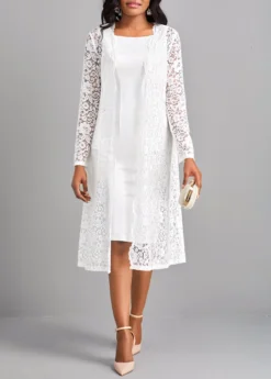 White Lace Two Piece Suit Long Sleeve Dress