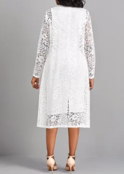 White Lace Two Piece Suit Long Sleeve Dress -Elegance Swimwear Store 322810 P 16769764567832