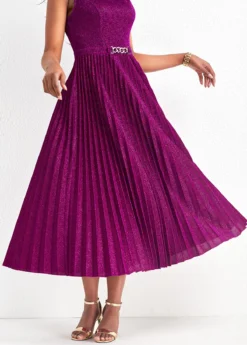 Dark Reddish Purple Pleated Shinning Sleeveless Round Neck Dress 10 Dark Reddish Purple Pleated Shinning Sleeveless Round Neck Dress -Elegance Swimwear Store 322811 P 16789498636074