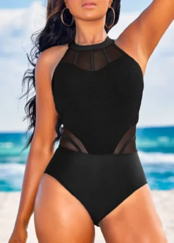Patchwork Cutout Black One Piece Swimwear -Elegance Swimwear Store 322939 P 16773257735953