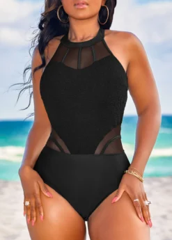 Patchwork Cutout Black One Piece Swimwear
