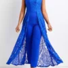 Royal Blue Lace Ankle Length Sleeveless Jumpsuit