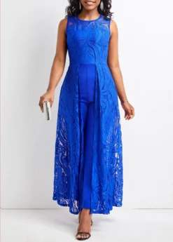 Royal Blue Lace Ankle Length Sleeveless Jumpsuit -Elegance Swimwear Store 322999 P 16800563415143