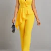 Yellow Patchwork Button Detail Asymmetric Jumpsuit