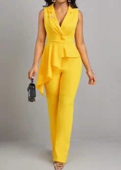 Yellow Patchwork Button Detail Asymmetric Jumpsuit