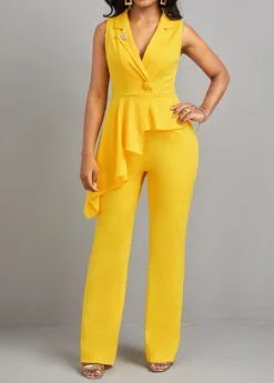 Yellow Patchwork Button Detail Asymmetric Jumpsuit -Elegance Swimwear Store 323064 P 16780643523265