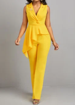 Yellow Patchwork Button Detail Asymmetric Jumpsuit -Elegance Swimwear Store 323064 P 16780643523774