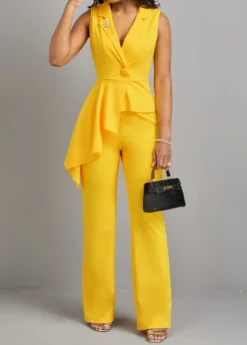 Yellow Patchwork Button Detail Asymmetric Jumpsuit -Elegance Swimwear Store 323064 P 16780643527313