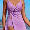 Twist Mid Waisted Light Purple Swimdress And Panty