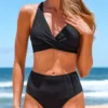 Criss Cross Black Wide Strap Bikini Set