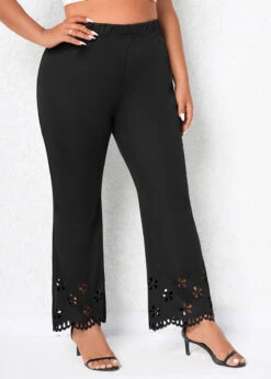 Black Burn Out Printing Plus Size Pants -Elegance Swimwear Store 323635 P 16787616808532