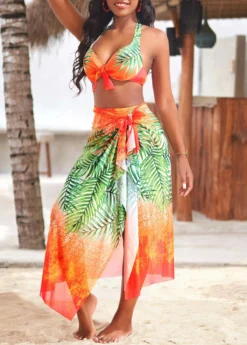 Breathable Leaf Print Orange Cover Up Skirt -Elegance Swimwear Store 323662 P 16753011354582