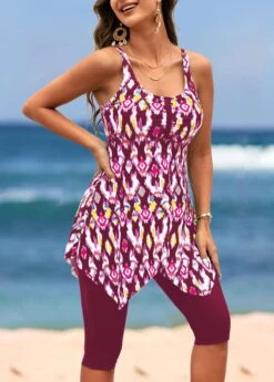 Handkerchief Hem High Waisted Dark Reddish Purple Tankini Set 6 Handkerchief Hem High Waisted Dark Reddish Purple Tankini Set -Elegance Swimwear Store 323776 P 16729223355142