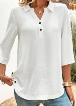 Plus Size White Button Blouse -Elegance Swimwear Store 323796 P 16788414661243