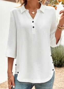 Plus Size White Button Blouse -Elegance Swimwear Store 323796 P 16788414663822