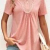 Plus Size Pink Zipper Short Sleeve T Shirt