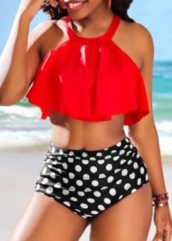 Ruffle High Waisted Polka Dot Red Bikini Set -Elegance Swimwear Store 323958 P 16775610754113