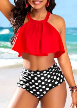 Ruffle High Waisted Polka Dot Red Bikini Set