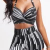 Criss Cross High Waisted Geometric Print Black Bikini Set