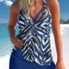 Criss Cross Animal Print Blue Tankini Set