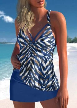 Criss Cross Animal Print Blue Tankini Set -Elegance Swimwear Store 324019 P 1673257110263