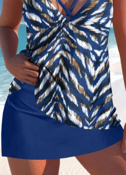 Criss Cross Animal Print Blue Tankini Set -Elegance Swimwear Store 324020 P 1673257122712