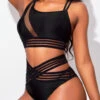 Asymmetry Black Mesh Stitching Bikini Set