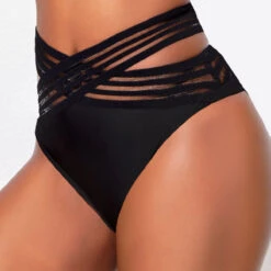 Asymmetry Black Mesh Stitching Bikini Set -Elegance Swimwear Store 324184 P 16734266861402