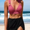 Dark Reddish Purple Cut Out High Waisted Bikini Set