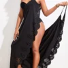 Scalloped Hem Black Spaghetti Strap Cover Up