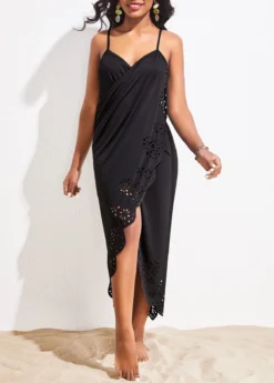 Scalloped Hem Black Spaghetti Strap Cover Up -Elegance Swimwear Store 324619 P 16764560136772