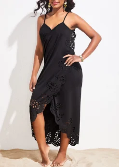 Scalloped Hem Black Spaghetti Strap Cover Up -Elegance Swimwear Store 324619 P 16764560138693